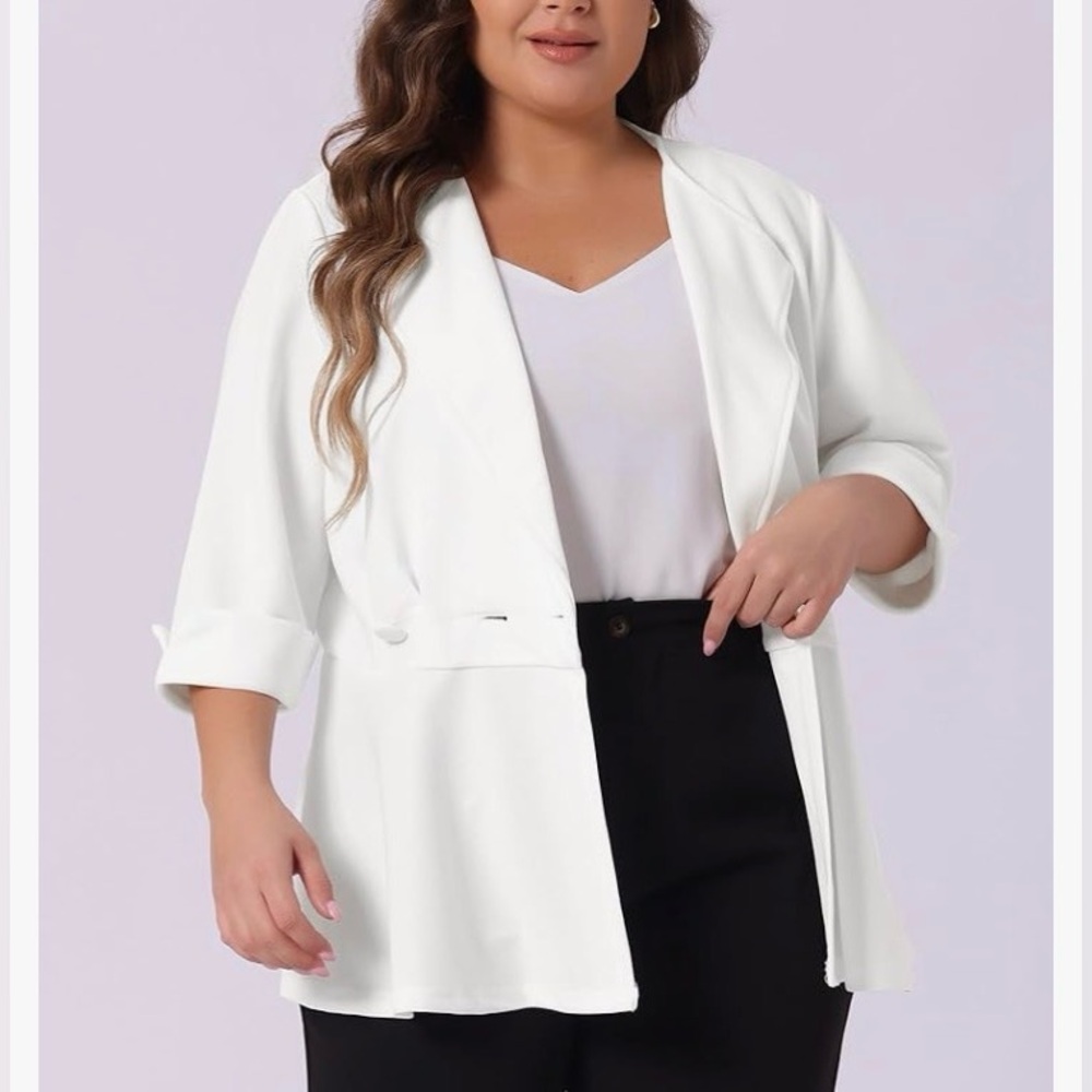 Plus Size Notched Lapel Ruffle Peplum Ruched Work Office Buttons Blazers